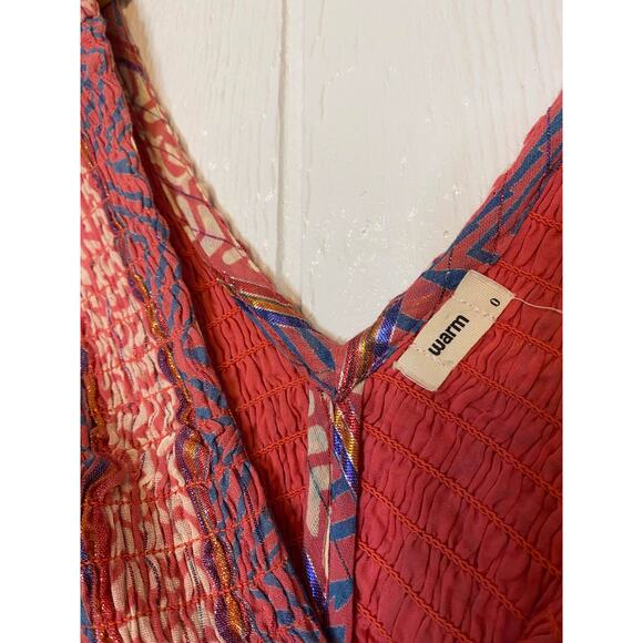 WARM Pink Metallic Striped Long Bishop Sleeve Midi Dress US 0 - Picture 8 of 10